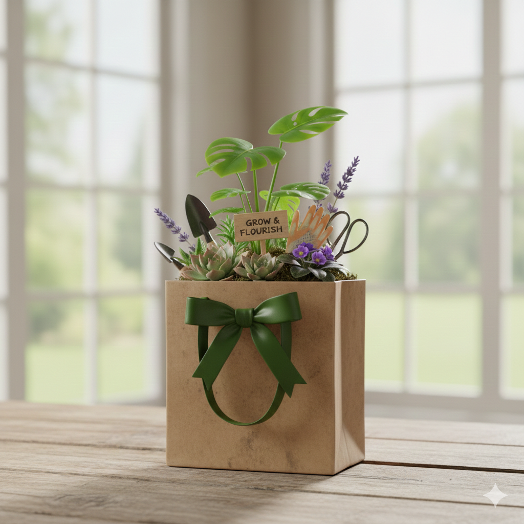 Green gifts plant arrangement